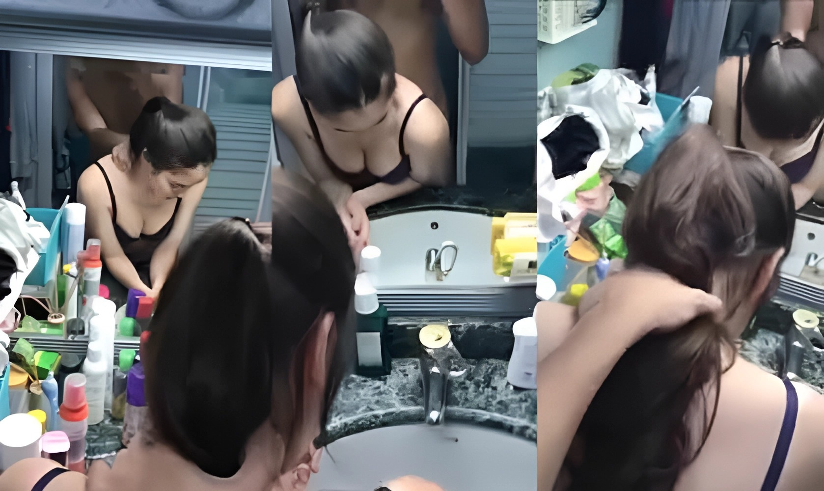 女孩在化妆的时候发现了小狗